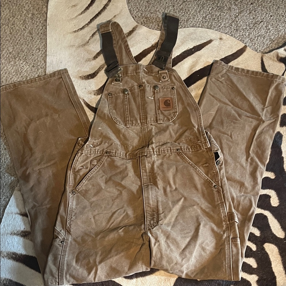 Carhartt Brown Canvas Work Overalls with Black Straps